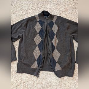John Bartlett Consensus Argyle Zip Up Sweater Brown Size XL